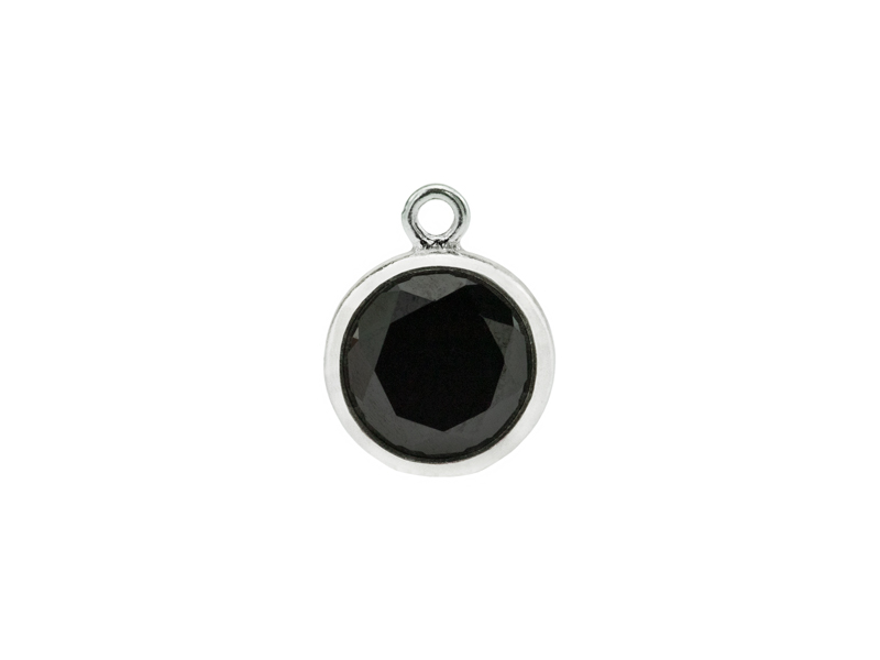 Cubic Zirconia Sterling Silver Charm ~ Black ~ 8.5mm