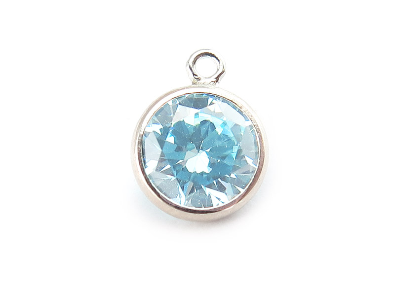 Cubic Zirconia Sterling Silver Charm ~ Light Blue ~ 8.5mm