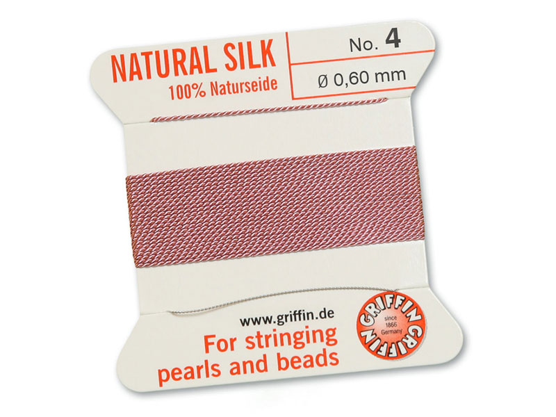 Griffin Silk Beading Thread & Needle ~ Size 4 ~ Dark Pink