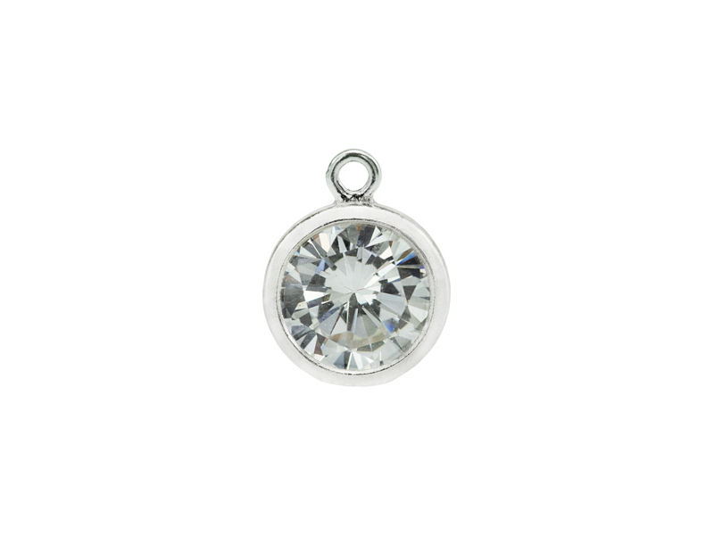 Cubic Zirconia Sterling Silver Charm ~ Brilliant White ~ 8.5mm
