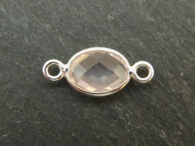 Sterling Silver Rose Quartz Oval Connector 15mm