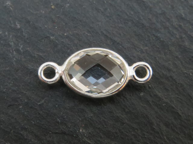 Sterling Silver Crystal Quartz Oval Connector 15mm