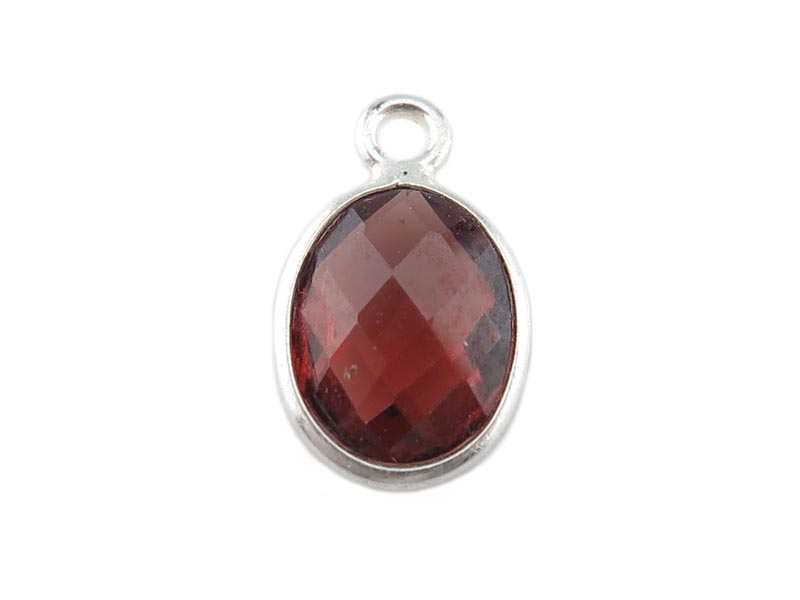 Sterling Silver Garnet Oval Charm 11-12mm