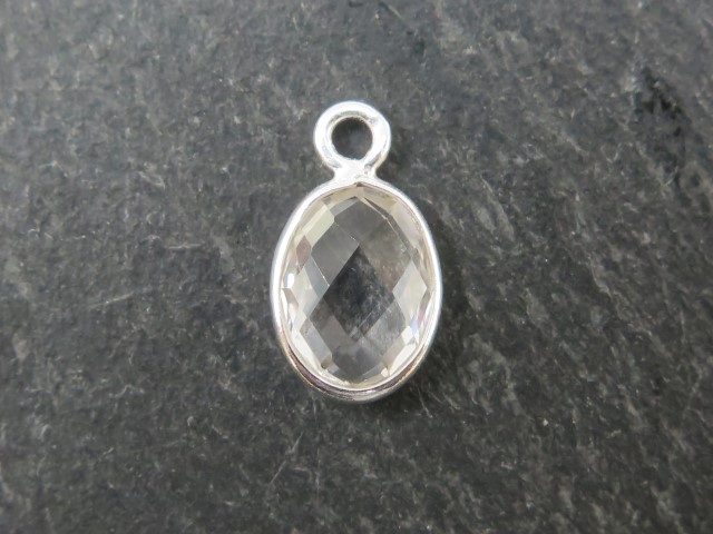 Sterling Silver Crystal Quartz Oval Charm 12mm ~ SECOND