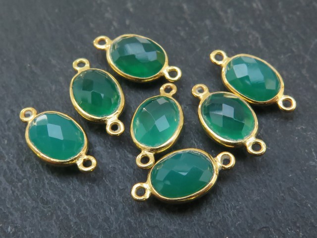 Gold Vermeil Green Onyx Oval Connector 14mm