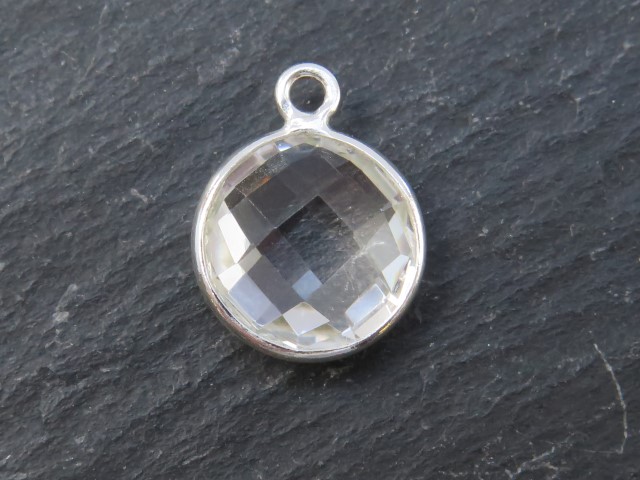 Sterling Silver Crystal Quartz Round Pendant 14mm