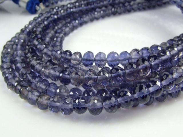 AAA Iolite Micro-Faceted Rondelles 3.25-4.5mm ~ 8.25'' Strand
