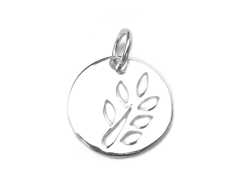 Sterling Silver Cut Out Leaf Disc Pendant 12mm