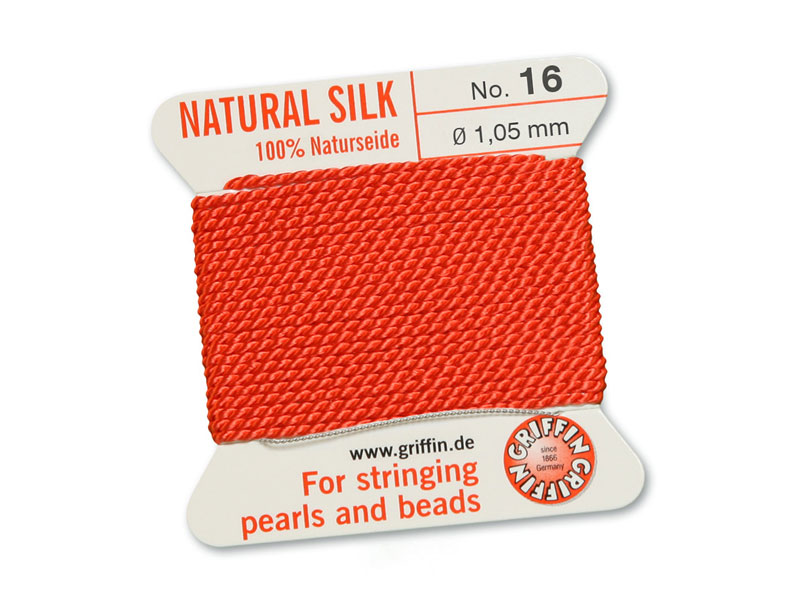 Griffin Silk Beading Thread & Needle ~ Size 16 ~ Coral