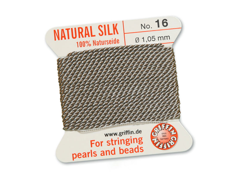 Griffin Silk Beading Thread & Needle ~ Size 16 ~ Grey