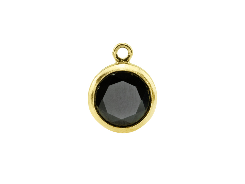 Cubic Zirconia Gold Filled Charm ~ Black ~ 8.5mm