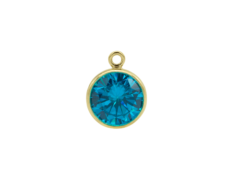 Cubic Zirconia Gold Filled Charm ~ Aqua Blue ~ 8.5mm