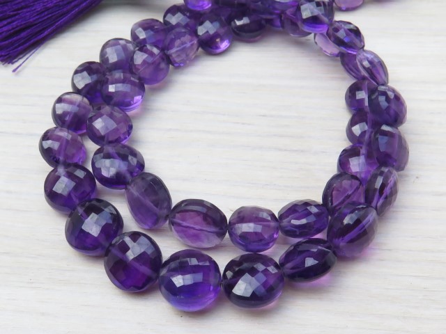 AA+ Amethyst Faceted Coin Beads 7.5-8mm ~ 9'' Strand
