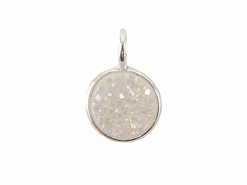 Sterling Silver White Druzy Round Charm 12mm