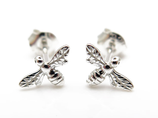 Sterling Silver Bee Ear Studs ~ PAIR