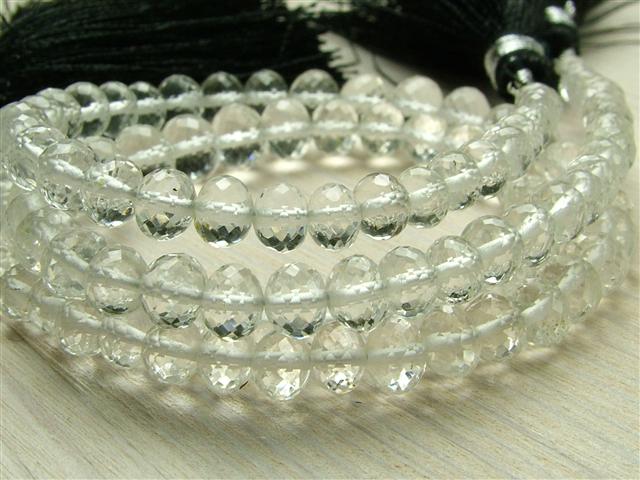 AAA Crystal Quartz Micro-Faceted Rondelles 3.75-5.25mm ~ 8.25'' Strand