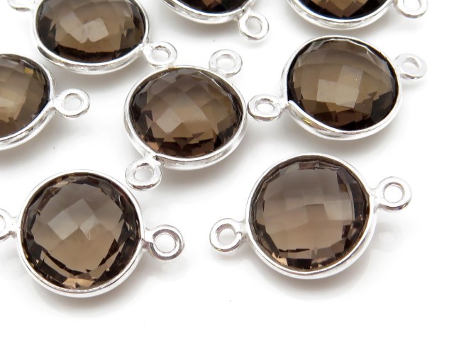 Sterling Silver Smoky Quartz Round Connector 17mm