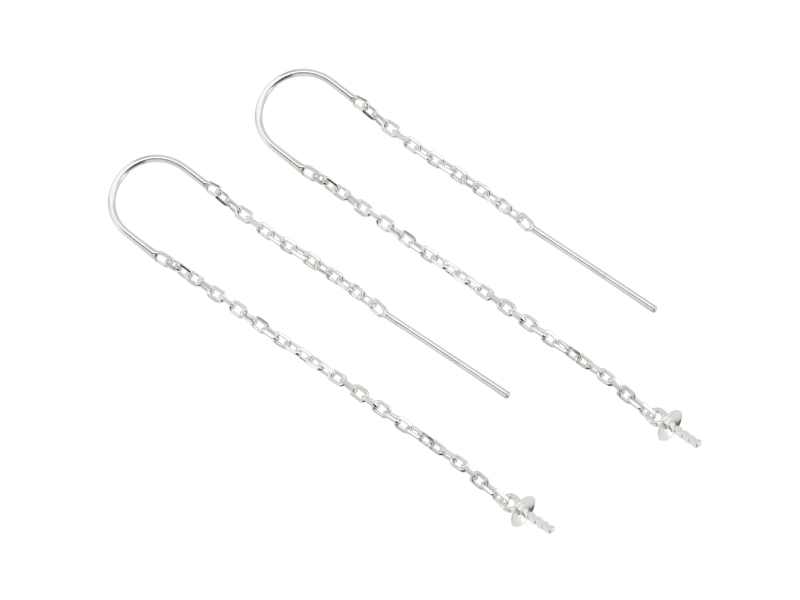 Sterling Silver U Shape Ear Threader with Pearl Cup ~ PAIR