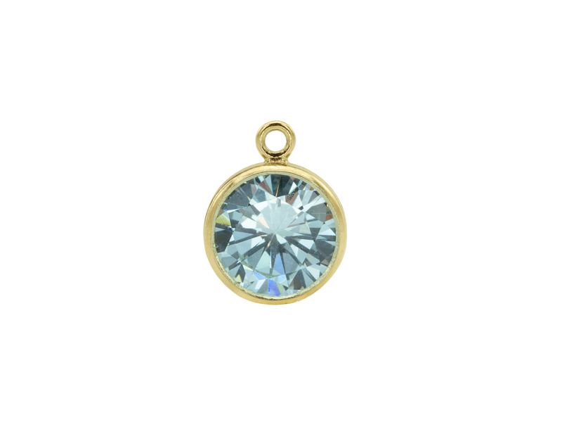 Cubic Zirconia Gold Filled Charm ~ Light Blue ~ 8.5mm