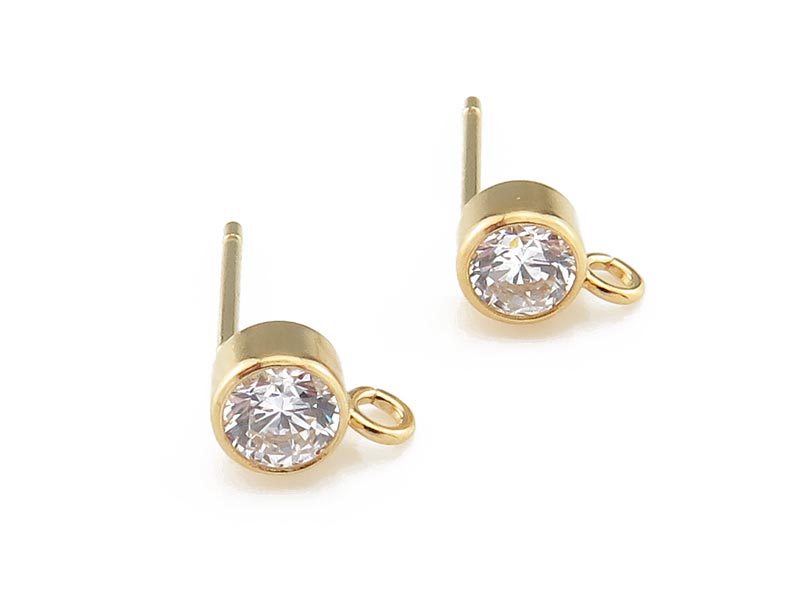 Gold Filled White Cubic Zirconia Ear Post ~ PAIR