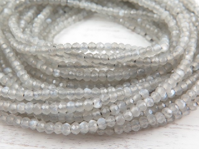 AAA Grey Moonstone Micro-Faceted Rondelles 2-2.25mm ~ 12.5'' Strand