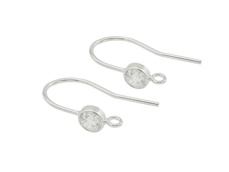 Sterling Silver White Cubic Zirconia Ear Wire ~ PAIR