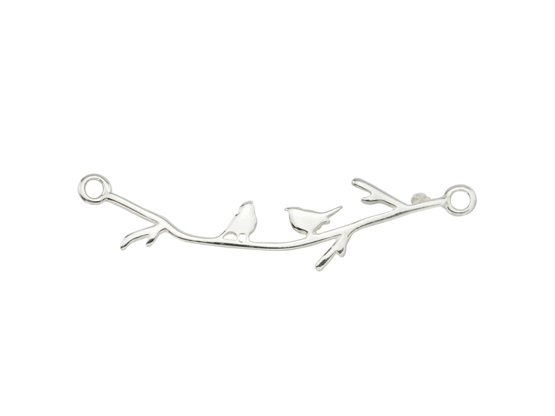 Sterling Silver Tiny Birds on Branch Connector 32mm