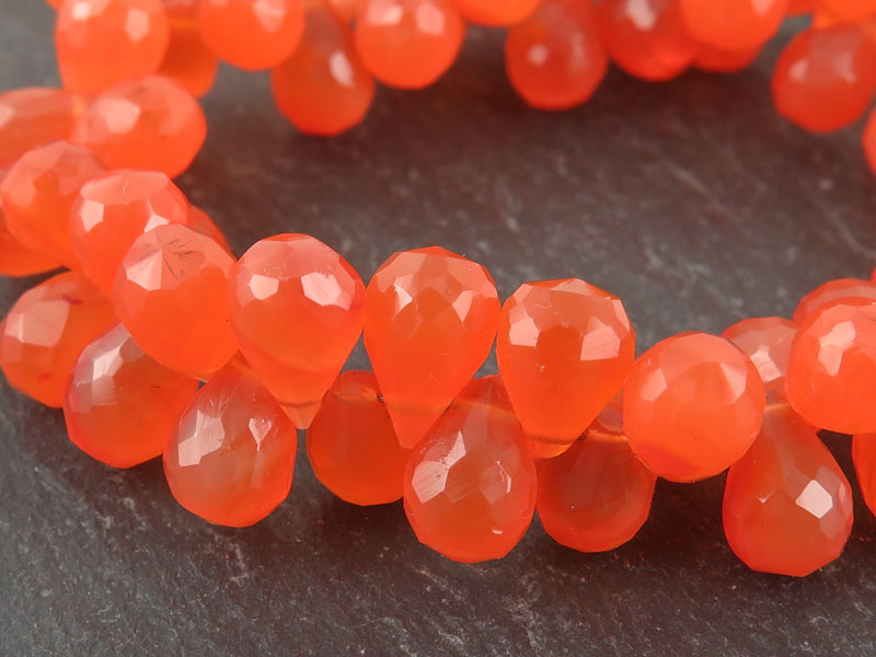 AA Carnelian Faceted Teardrop Briolettes 6-8mm ~ 8'' Strand