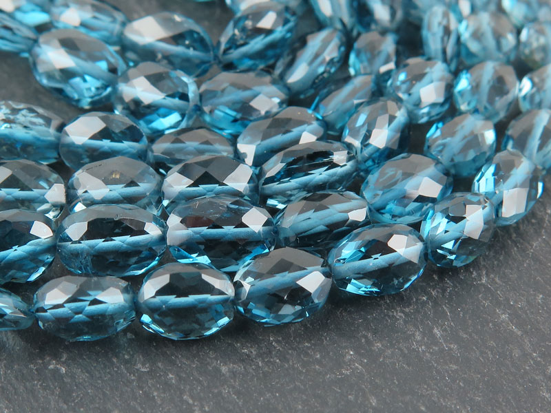 AA+ London Blue Topaz Faceted Oval Beads 8-9.5mm ~ 15'' Strand