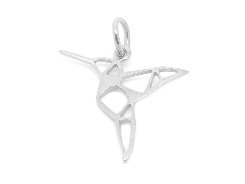 Sterling Silver Origami Hummingbird Pendant 16mm