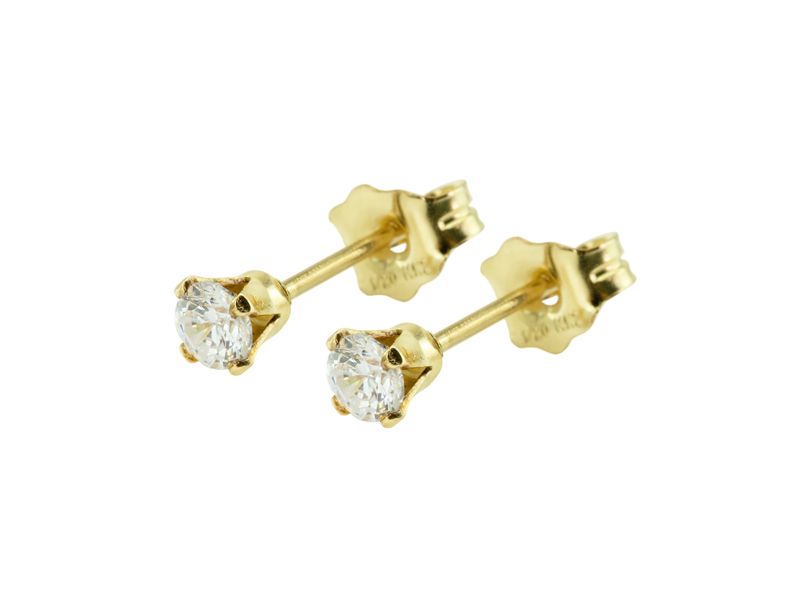 Gold Filled Cubic Zirconia Ear Studs 3mm ~ PAIR
