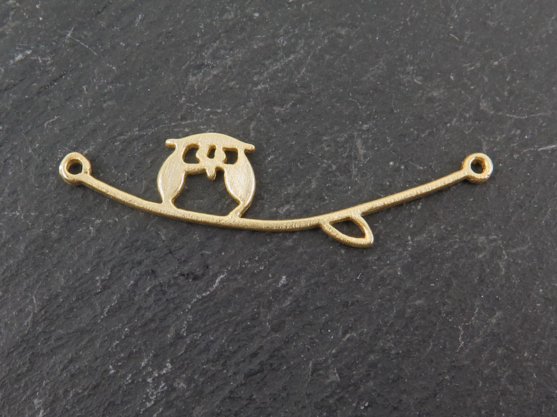 Gold Vermeil Owl on Branch Connector 36mm