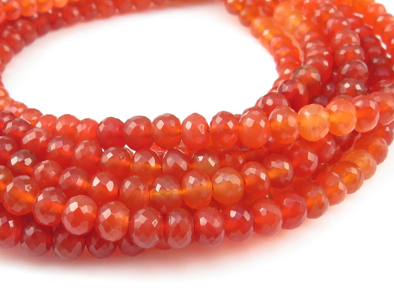 AA+ Carnelian Micro-Faceted Rondelles ~ Various Sizes ~ 8'' Strand