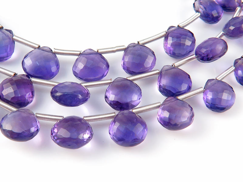 AA+ Amethyst Micro-Faceted Heart Briolettes 6.5-8mm ~ 9'' Strand